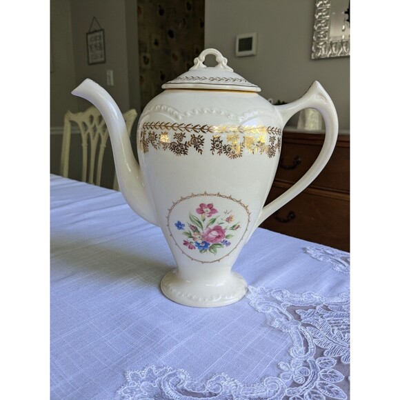 Stetson STT1 American Beauty Laurel VTG 22K Gold CoffeePot Porcelain Cottagecore - Picture 1 of 10